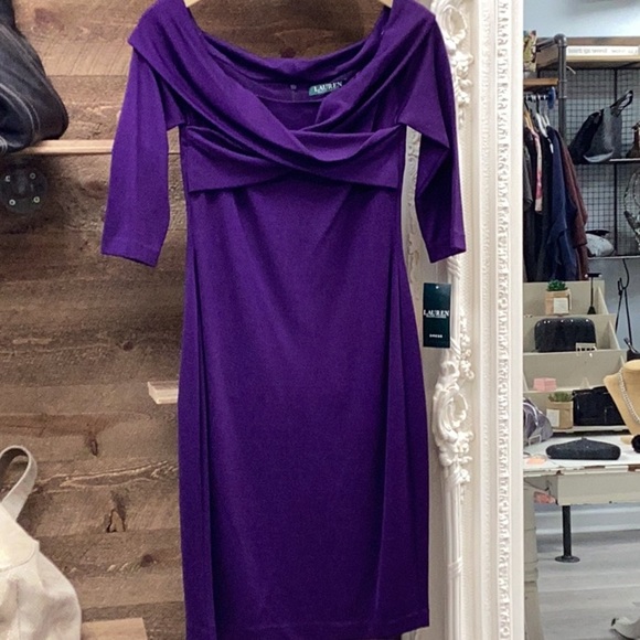 NWT Lauren Ralph Lauren Off The Shoulder Cocktail Dress Size 4 - Picture 4 of 9